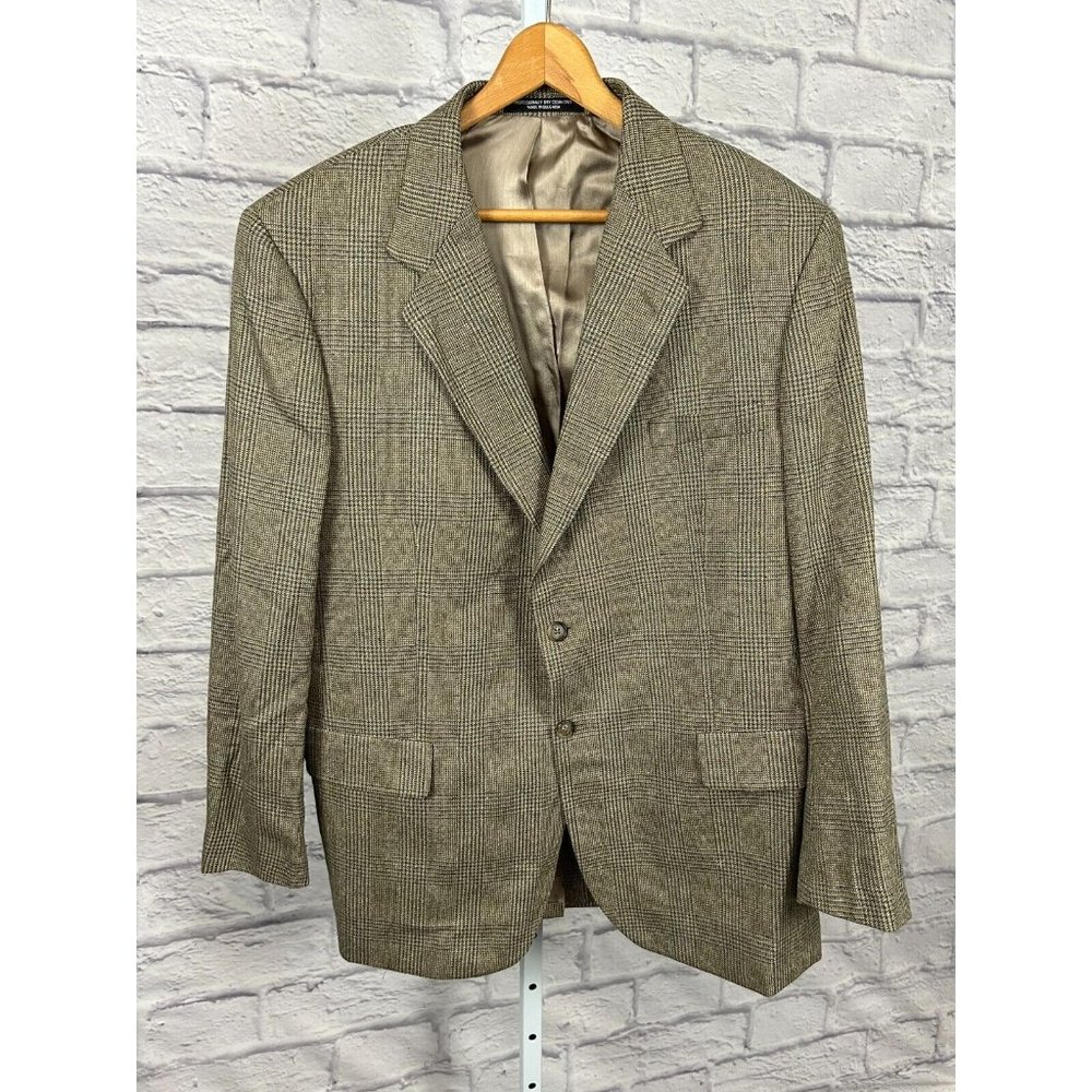 RBM Collection Brown Plaid Houndstooth Blazer Jacket Two Button Men's Sz 44R